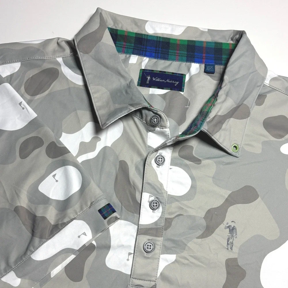 William Murray Camo Golf Polo Men L Gray Course all over Print Performance Shirt - Picture 1 of 9
